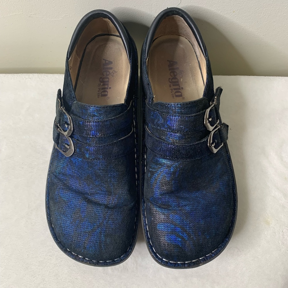 Alegria Iridecent Blue Print Comfort Shoes Sz 9.5/10